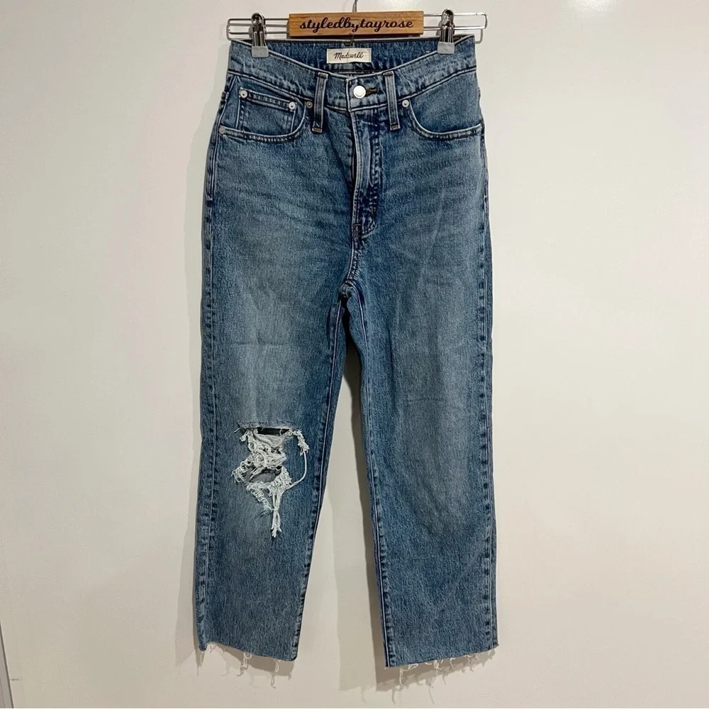 Madewell The Perfect Vintage Straight Jean in Kingsbury Wash: Knee-Rip Edition - Picture 5 of 13